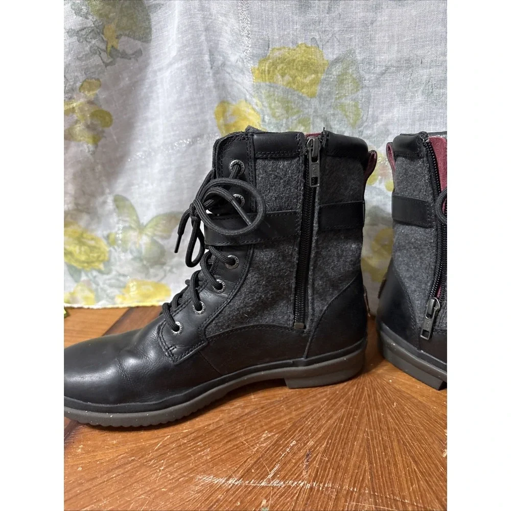 Ugg Kesey Womens Boot Waterproof Full-Grain Leather‎ Wool-Blend Black Size 8
